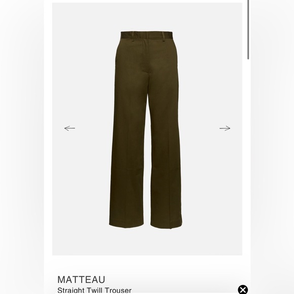 NEW WITH TAGS- MATTEAU olive green straight twill trouser size 1